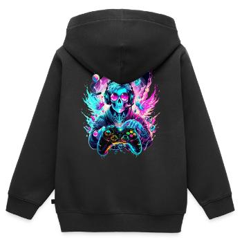 Synthwave Skull Gaming Controller Art - Kinder Premium Organic Zip Hoodie - Schwarz - Hinten - AI Model Kid Male (0cm)