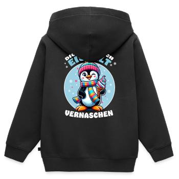 Lustiger Pinguin mit Eis – Cooler Spruch - Kinder Premium Organic Zip Hoodie - Schwarz - Hinten - AI Model Kid Male (0cm)