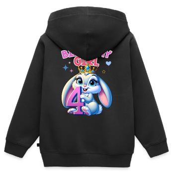 Anniversaire Fille, Anniversaire Enfants, 4 Ans, Fille - Sweat Premium à capuche zippé enfant bio - noir - Dos - AI Model Kid Male (0cm)