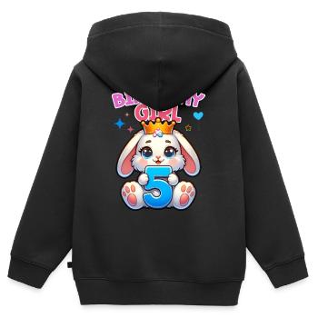Anniversaire Fille, Anniversaire Enfants, 5 Ans, Fille - Sweat Premium à capuche zippé enfant bio - noir - Dos - AI Model Kid Male (0cm)