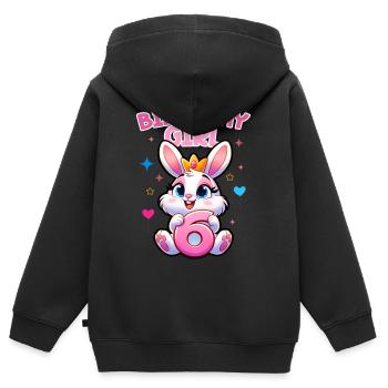 Fille d’anniversaire, Anniversaire des enfants, 6 ans, Fille - Sweat Premium à capuche zippé enfant bio - noir - Dos - AI Model Kid Male (0cm)