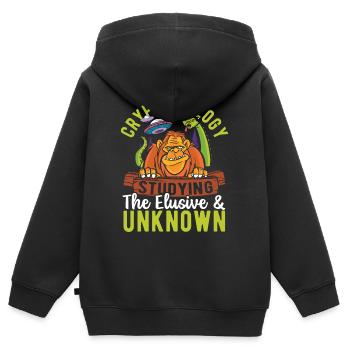 Pseudoscience cryptique et sous-culture - Sweat Premium à capuche zippé enfant bio - noir - Dos - AI Model Kid Male (0cm)