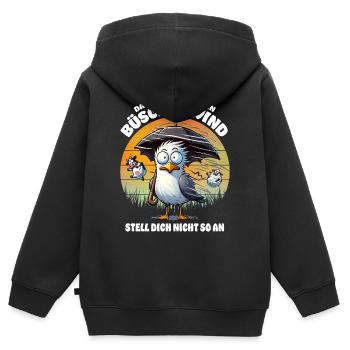 Lustige Möwe im Sturm Lustiger Spruch Büschen Wind - Kinder Premium Organic Zip Hoodie - Schwarz - Hinten - AI Model Kid Male (0cm)