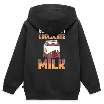 Chocolat chaud Chocolat Lait J’aime - Sweat Premium à capuche zippé enfant bio - noir - Dos - AI Model Kid Male (0cm)
