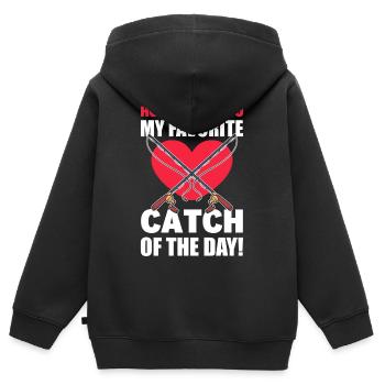 Köder Valentinstag Herzen Angeln ist mein - Kinder Premium Organic Zip Hoodie - Schwarz - Hinten - AI Model Kid Male (0cm)