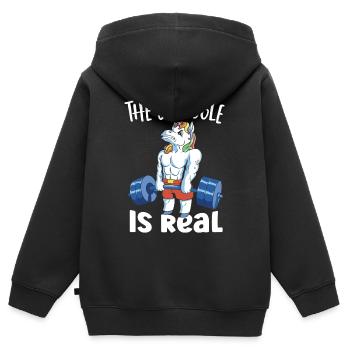 Haltères de banc de soulevé de terre Licorne Soulevé de terre - Sweat Premium à capuche zippé enfant bio - noir - Dos - AI Model Kid Male (0cm)