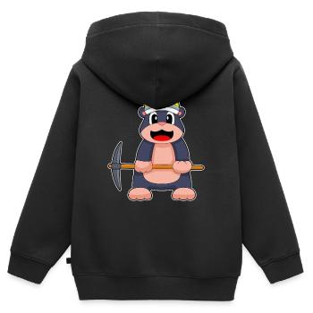 Taupe, Mineur, Pioche, Exploitation Minière - Sweat Premium à capuche zippé enfant bio - noir - Dos - AI Model Kid Male (0cm)