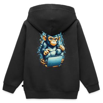 Clever Gaming Monkey - Kinder Premium Organic Zip Hoodie - Schwarz - Hinten - AI Model Kid Male (0cm)