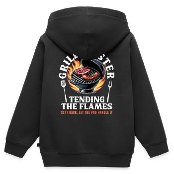 Grillmeister BBQ Barbecue Grill Grilling Saying - Kids Premium Organic Zip-up Hoodie - black - Back - AI Model Kid Male (0cm)
