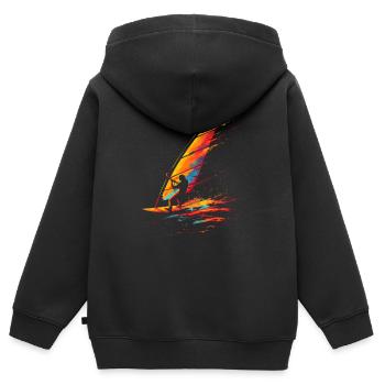 Look planche à voile des années 90 - Sweat Premium à capuche zippé enfant bio - noir - Dos - AI Model Kid Male (0cm)