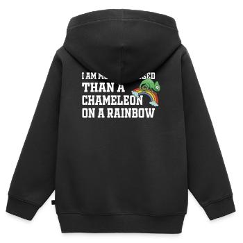 Je suis plus confus qu’un caméléon - Sweat Premium à capuche zippé enfant bio - noir - Dos - AI Model Kid Male (0cm)