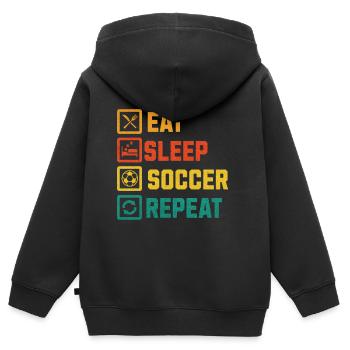 MANGEZ DORMIR SOCCER RÉPÉTER - Sweat Premium à capuche zippé enfant bio - noir - Dos - AI Model Kid Male (0cm)