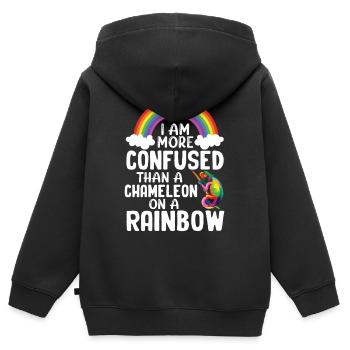 Je suis plus confus qu’un caméléon - Sweat Premium à capuche zippé enfant bio - noir - Dos - AI Model Kid Male (0cm)