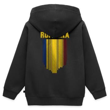 Drapeau roumain, fierté roumaine - Sweat Premium à capuche zippé enfant bio - noir - Dos - AI Model Kid Male (0cm)