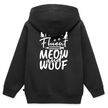 Je parle couramment miaulement et trame - Sweat Premium à capuche zippé enfant bio - noir - Dos - AI Model Kid Male (0cm)