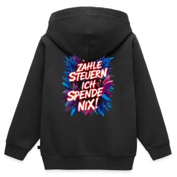 Ich zahle Steuern, ich spende nix! lustiger Spruch - Kinder Premium Organic Zip Hoodie - Schwarz - Hinten - AI Model Kid Male (0cm)