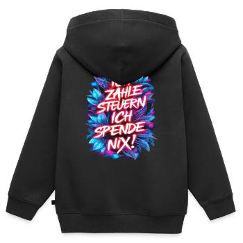 Ich zahle Steuern, ich spende nix! Typografie - Kinder Premium Organic Zip Hoodie - Schwarz - Hinten - AI Model Kid Male (0cm)