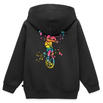 Unicycliste monocycle monocycle - Sweat Premium à capuche zippé enfant bio - noir - Dos - AI Model Kid Male (0cm)