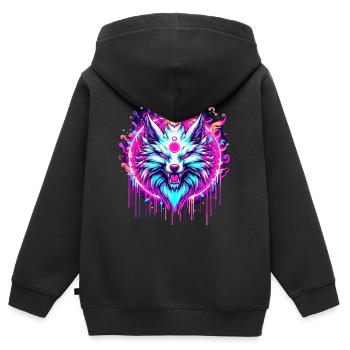 Renard psychédélique - Sweat Premium à capuche zippé enfant bio - noir - Dos - AI Model Kid Male (0cm)
