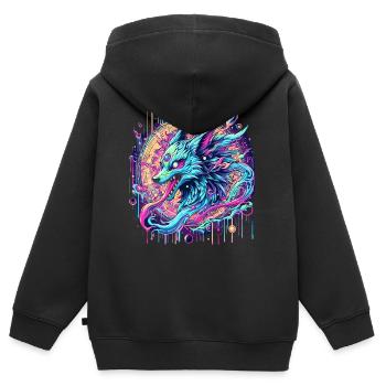 Tête de renard psychédélique Goa Art - Sweat Premium à capuche zippé enfant bio - noir - Dos - AI Model Kid Male (0cm)