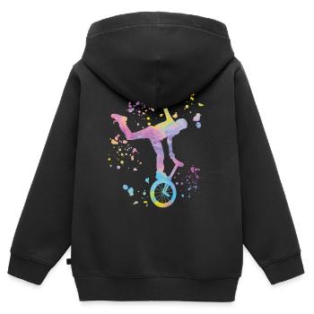 Unicycliste monocycle monocycle - Sweat Premium à capuche zippé enfant bio - noir - Dos - AI Model Kid Male (0cm)