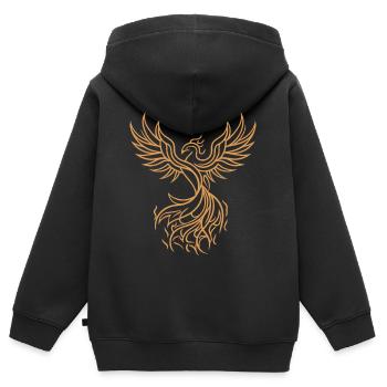 Phönix Mythischer Feuervogel Auferstehender Stammeskunst - Kinder Premium Organic Zip Hoodie - Schwarz - Hinten - AI Model Kid Male (0cm)