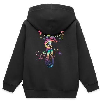 Unicycliste monocycle monocycle - Sweat Premium à capuche zippé enfant bio - noir - Dos - AI Model Kid Male (0cm)