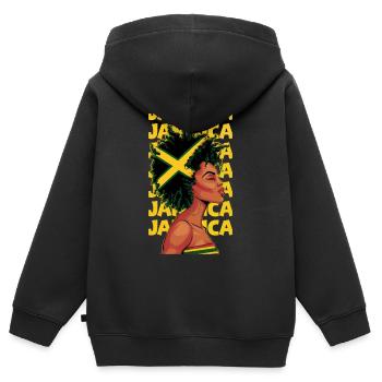 Jamaikanische Schwarze Frau Jamaika Afro Haar Flagge Mädchen - Kinder Premium Organic Zip Hoodie - Schwarz - Hinten - AI Model Kid Male (0cm)