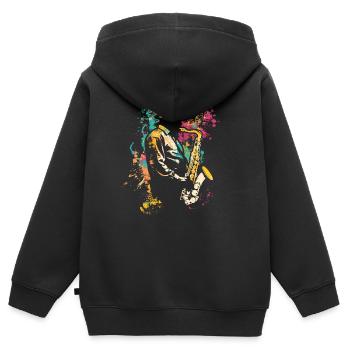 Saxophonspieler Streetart - Kinder Premium Organic Zip Hoodie - Schwarz - Hinten - AI Model Kid Male (0cm)