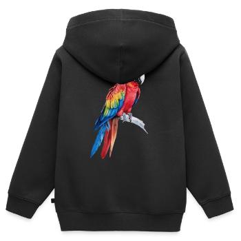 Aquarelle Coloré Écarlate Ara Perroquet Oiseau - Sweat Premium à capuche zippé enfant bio - noir - Dos - AI Model Kid Male (0cm)
