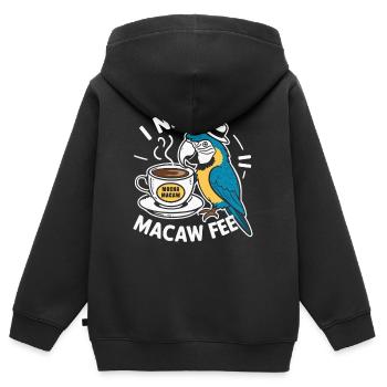 Drôle d’ara, écarlate, perroquet et café ara, - Sweat Premium à capuche zippé enfant bio - noir - Dos - AI Model Kid Male (0cm)