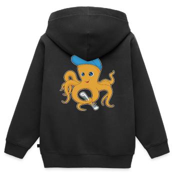 Krake Zeitung - Kinder Premium Organic Zip Hoodie - Schwarz - Hinten - AI Model Kid Male (0cm)