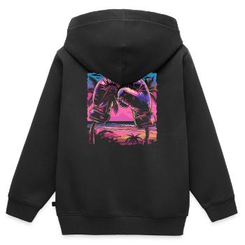 Gants de boxe Retrowave - Sweat Premium à capuche zippé enfant bio - noir - Dos - AI Model Kid Male (0cm)