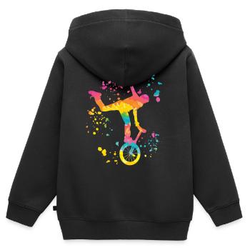 Unicycliste monocycle monocycle - Sweat Premium à capuche zippé enfant bio - noir - Dos - AI Model Kid Male (0cm)