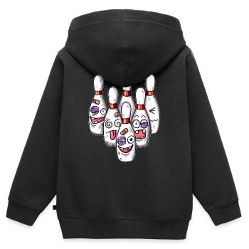 Lustig Bowlen Bowlingpins getroffen verletzte Pins - Kinder Premium Organic Zip Hoodie - Schwarz - Hinten - AI Model Kid Male (0cm)