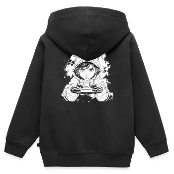 Gamer Anime Stil - Kinder Premium Organic Zip Hoodie - Schwarz - Hinten - AI Model Kid Male (0cm)