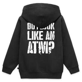 Sehe ich aus wie ein Geldautomat - Kinder Premium Organic Zip Hoodie - Schwarz - Hinten - AI Model Kid Male (0cm)
