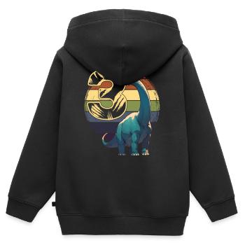 Brachiosaure 3 ans 3ème cadeau d’anniversaire - Sweat Premium à capuche zippé enfant bio - noir - Dos - AI Model Kid Male (0cm)
