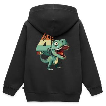 T-Rex Tyrannosaurus 4 ans 4e anniversaire Cadeau - Sweat Premium à capuche zippé enfant bio - noir - Dos - AI Model Kid Male (0cm)