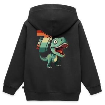 T-Rex Tyrannosaurus 7 Years 7th Birthday Gift - Kids Premium Organic Zip-up Hoodie - black - Back - AI Model Kid Male (0cm)