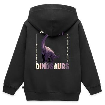 Juste un garçon qui aime les dinosaures Brontosaure - Sweat Premium à capuche zippé enfant bio - noir - Dos - AI Model Kid Male (0cm)