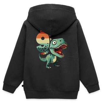 T-Rex Tyrannosaurus 9 ans 9e anniversaire - Sweat Premium à capuche zippé enfant bio - noir - Dos - AI Model Kid Male (0cm)