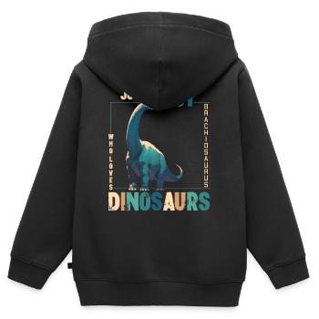 Juste un garçon qui aime les dinosaures : le brachiosaure - Sweat Premium à capuche zippé enfant bio - noir - Dos - AI Model Kid Male (0cm)