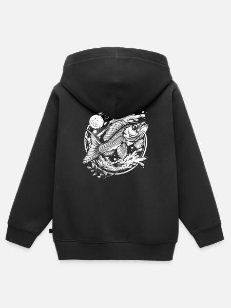 Fisch Grafik - Kinder Premium Organic Zip Hoodie - Schwarz