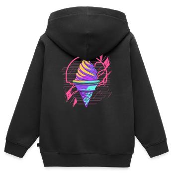 Eiswaffel Synthwave - Kinder Premium Organic Zip Hoodie - Schwarz - Hinten - AI Model Kid Male (0cm)