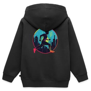 Coureur - Sweat Premium à capuche zippé enfant bio - noir - Dos - AI Model Kid Male (0cm)