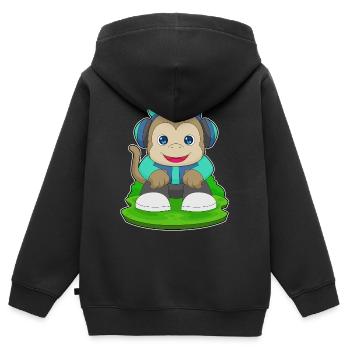 Monkey Headphones Musique - Sweat Premium à capuche zippé enfant bio - noir - Dos - AI Model Kid Male (0cm)
