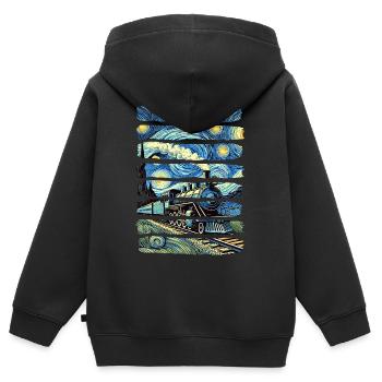 Sternennachtzug Van Gogh Lokomotive - Kinder Premium Organic Zip Hoodie - Schwarz - Hinten - AI Model Kid Male (0cm)