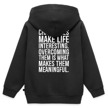 Herausforderungen machen das Leben interessant - Kinder Premium Organic Zip Hoodie - Schwarz - Hinten - AI Model Kid Male (0cm)