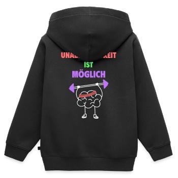 L’indépendance est possible - Sweat Premium à capuche zippé enfant bio - noir - Dos - AI Model Kid Male (0cm)